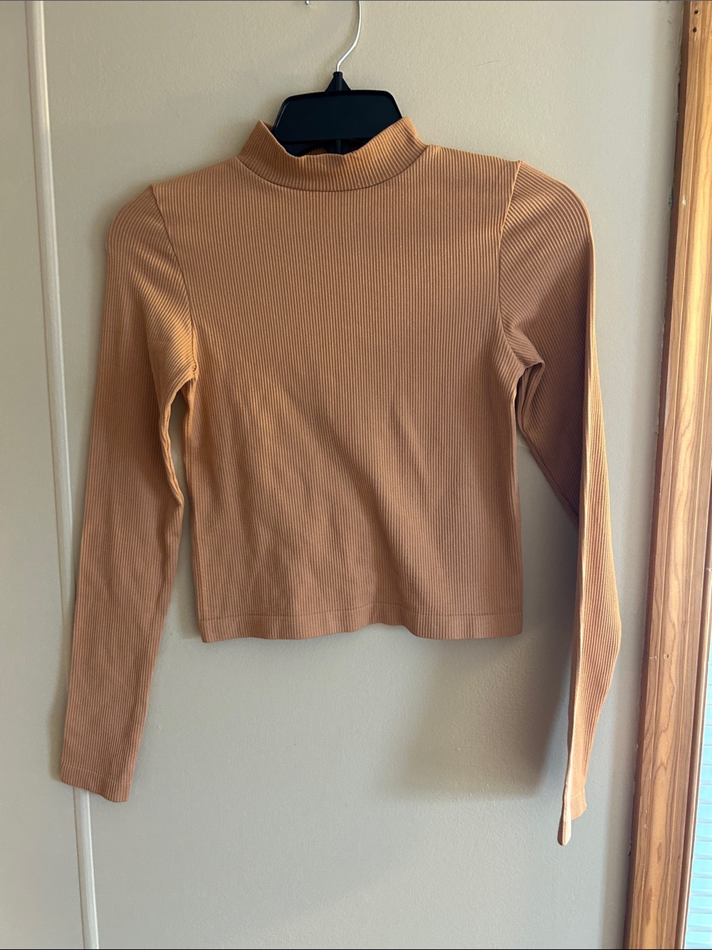Poof! Ribbed Mock Neck Long Sleeve Top - Camel Tan